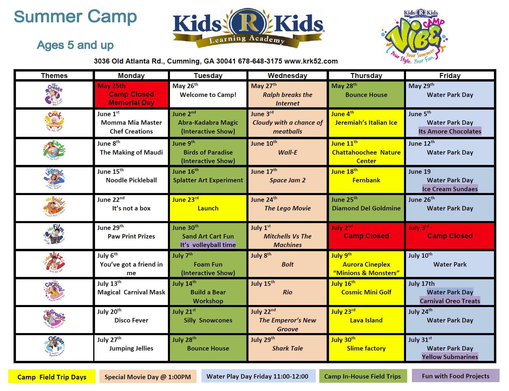 SR Summer Camp Calendar Kids R Kids