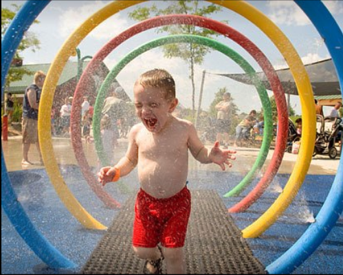 We love to cool off on hot summer days in our  very own splash park!