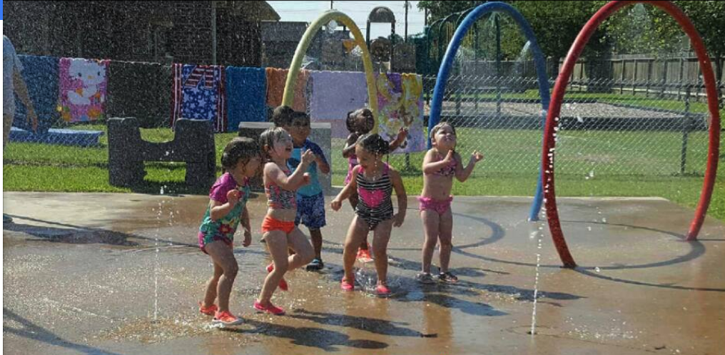 Hot summer days are fun!  We get to cool off in our very own Splash Park!
